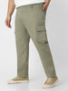 Plus Men's Olive Regular Fit Solid Cargo Chino Pant with 6 Pockets Stretchable