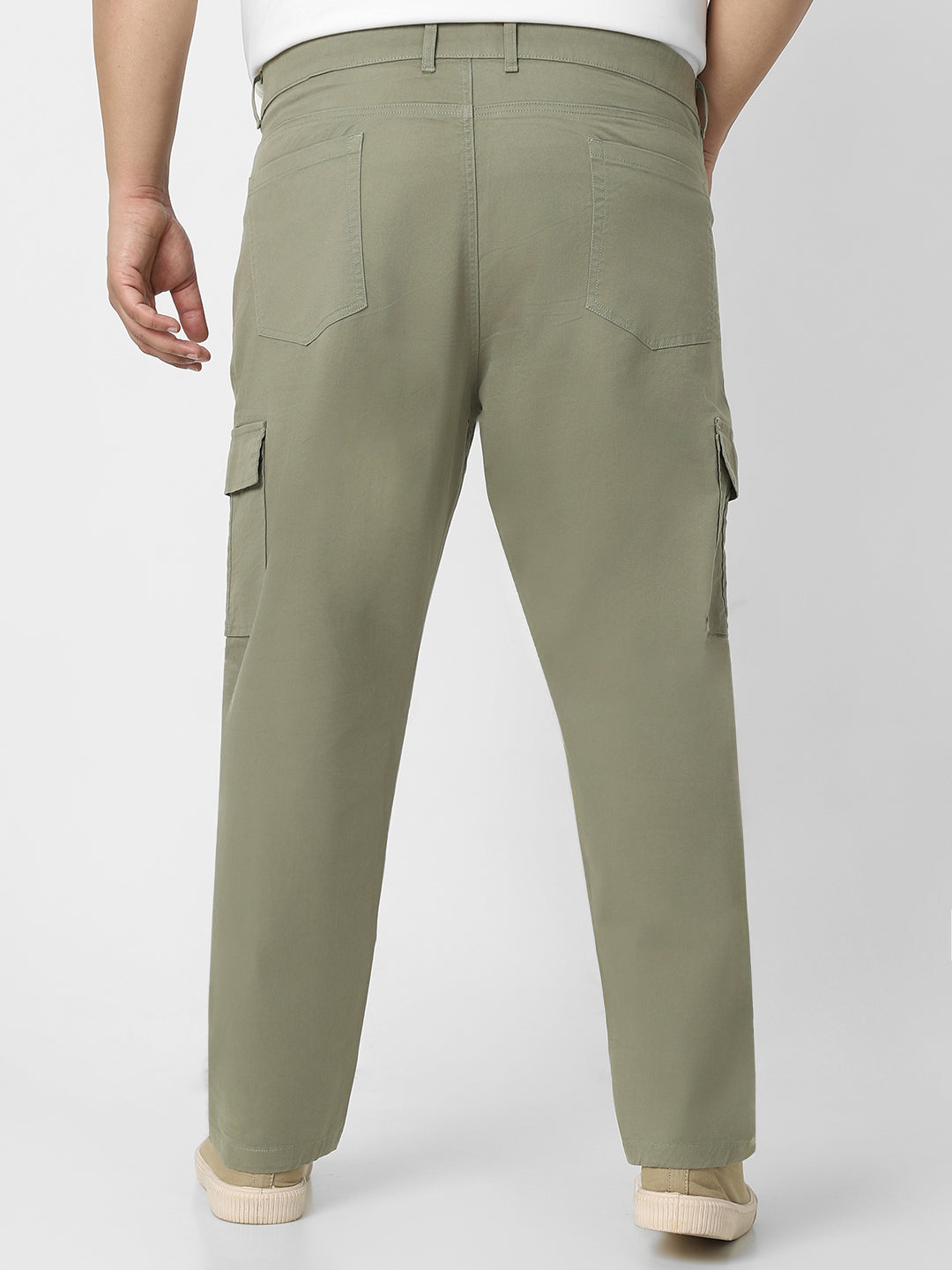 Plus Men's Olive Regular Fit Solid Cargo Chino Pant with 6 Pockets Stretchable