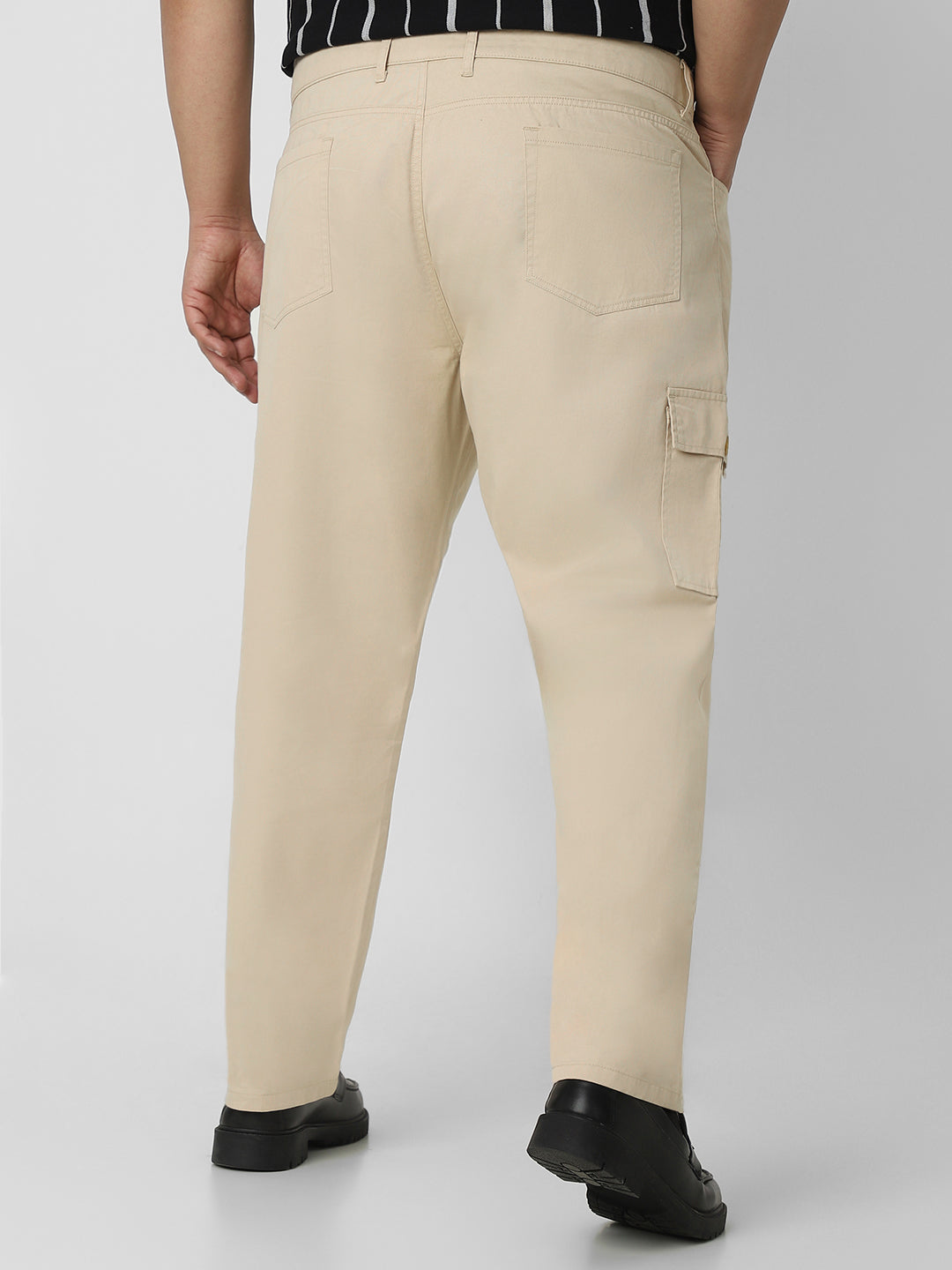 Plus Men's Sand Regular Fit Solid Cargo Chino Pant with 6 Pockets Stretchable