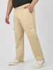 Plus Men's Beige Regular Fit Solid Cargo Chino Pant with 6 Pockets Stretchable