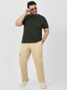 Plus Men's Beige Regular Fit Solid Cargo Chino Pant with 6 Pockets Stretchable