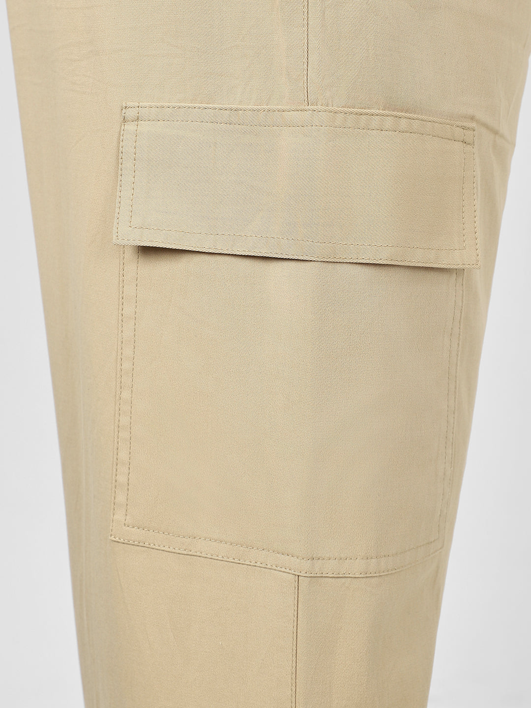 Plus Men's Beige Regular Fit Solid Cargo Chino Pant with 6 Pockets Stretchable