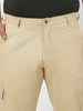 Plus Men's Beige Regular Fit Solid Cargo Chino Pant with 6 Pockets Stretchable