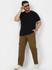 Plus Men's Brown Regular Fit Solid Cargo Chino Pant with 6 Pockets Stretchable