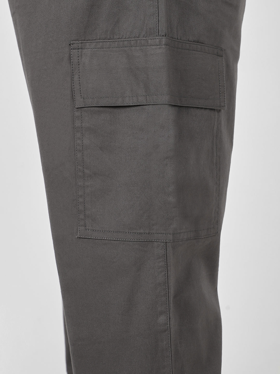 Plus Men's Dark Grey Regular Fit Solid Cargo Chino Pant with 6 Pockets Stretchable