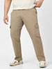 Plus Men's Khaki Regular Fit Solid Cargo Chino Pant with 6 Pockets Stretchable