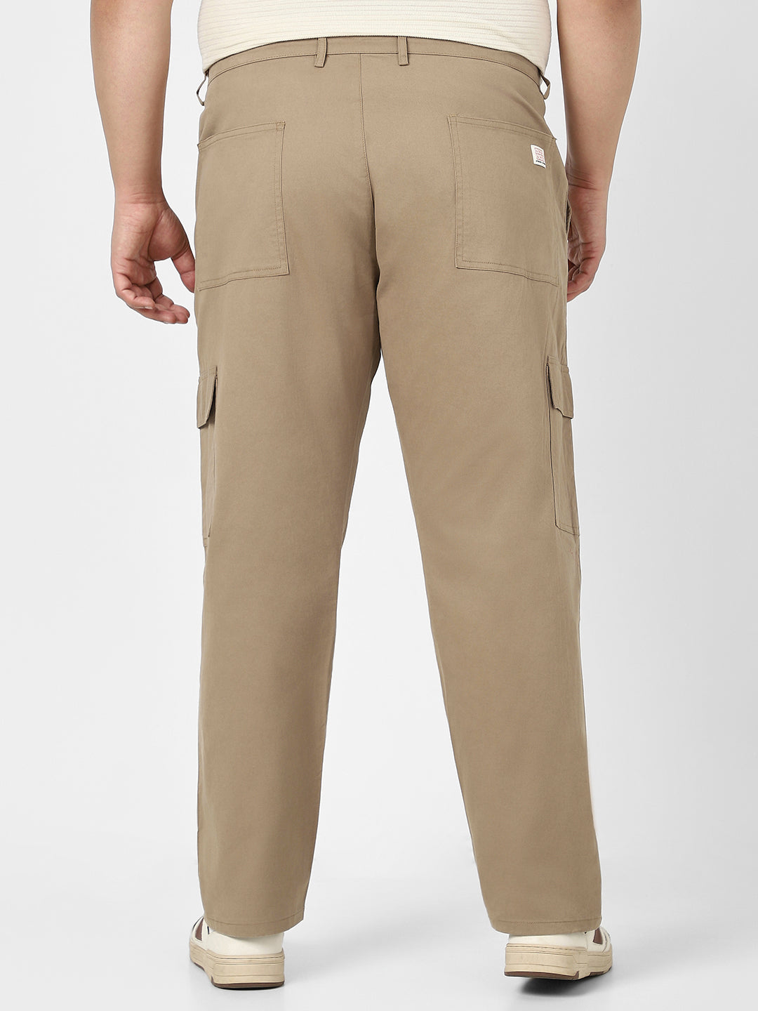 Plus Men's Khaki Regular Fit Solid Cargo Chino Pant with 6 Pockets Stretchable