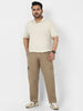 Plus Men's Khaki Regular Fit Solid Cargo Chino Pant with 6 Pockets Stretchable