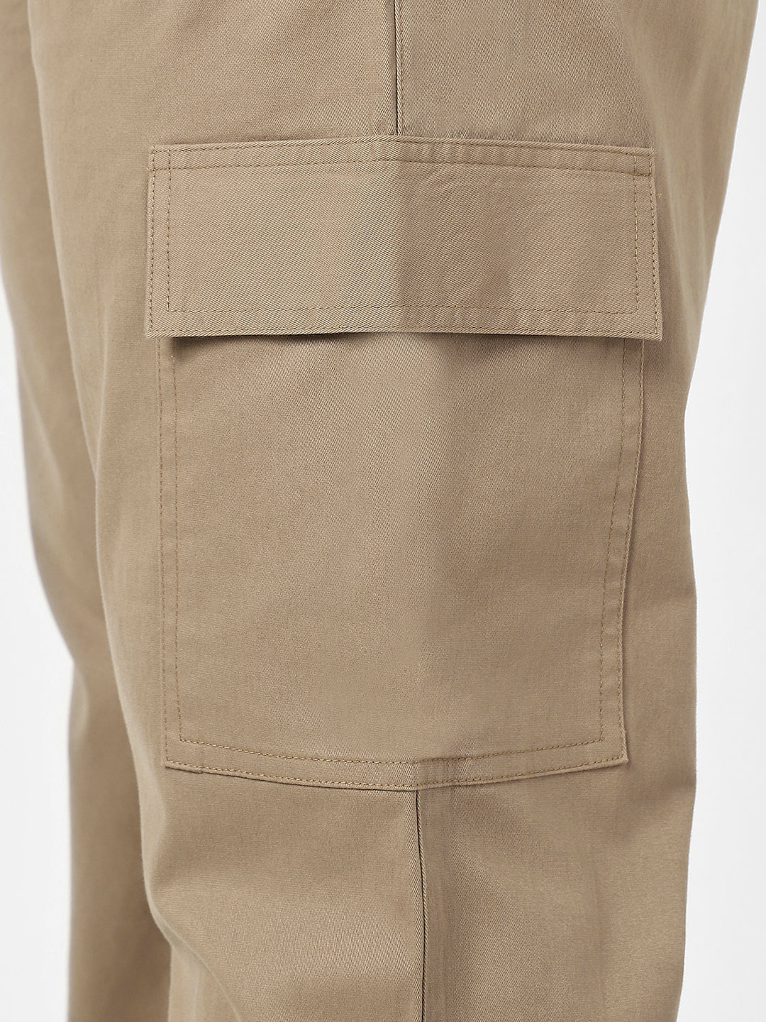 Plus Men's Khaki Regular Fit Solid Cargo Chino Pant with 6 Pockets Stretchable