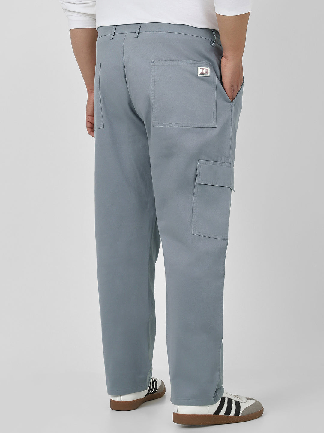 Plus Men's Light Blue Regular Fit Solid Cargo Chino Pant with 6 Pockets Stretchable