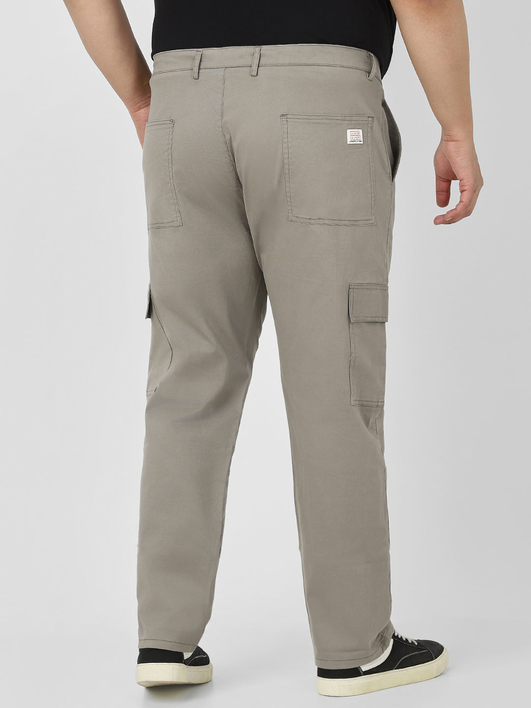 Plus Men's Light Grey Regular Fit Solid Cargo Chino Pant with 6 Pockets Stretchable