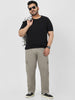 Plus Men's Light Grey Regular Fit Solid Cargo Chino Pant with 6 Pockets Stretchable