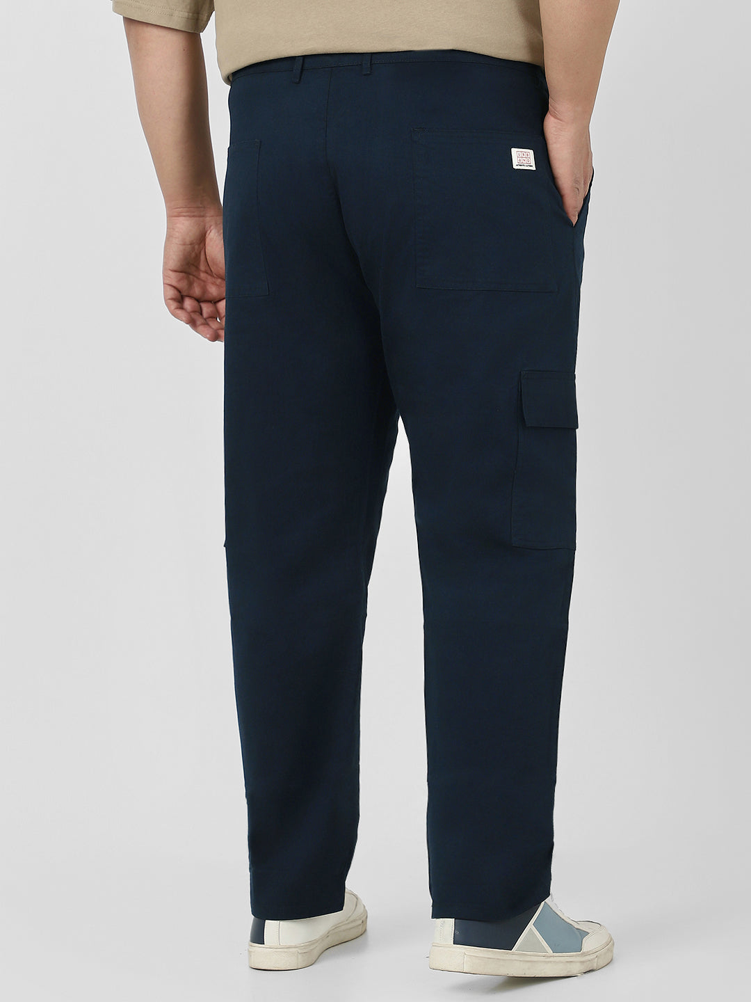 Plus Men's Navy Regular Fit Solid Cargo Chino Pant with 6 Pockets Stretchable