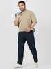 Plus Men's Navy Regular Fit Solid Cargo Chino Pant with 6 Pockets Stretchable