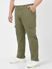 Plus Men's Olive Regular Fit Solid Cargo Chino Pant with 6 Pockets Stretchable