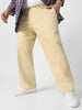 Plus Men's Beige Loose Baggy Fit Solid Chino Trousers Non-Stretchable