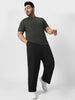 Plus Men's Black Loose Baggy Fit Solid Chino Trousers Non-Stretchable