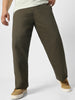 Plus Men's Dark Olive Loose Baggy Fit Solid Chino Trousers Non-Stretchable