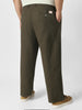 Plus Men's Dark Olive Loose Baggy Fit Solid Chino Trousers Non-Stretchable