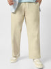 Plus Men's Light Grey Loose Baggy Fit Solid Chino Trousers Non-Stretchable