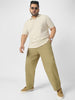 Plus Men's Light Olive Loose Baggy Fit Solid Chino Trousers Non-Stretchable