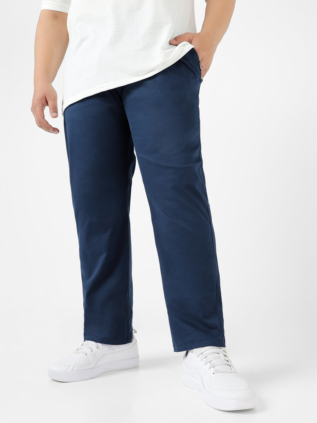 Plus Men's Royal Blue Cotton Regular Fit Casual Chinos Trousers Stretch