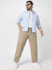 Plus Men's Beige Cotton Regular Fit Casual Chinos Trousers Stretch