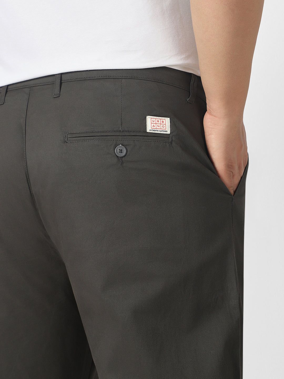 Plus Men's Dark Grey Cotton Regular Fit Casual Chinos Trousers Stretch