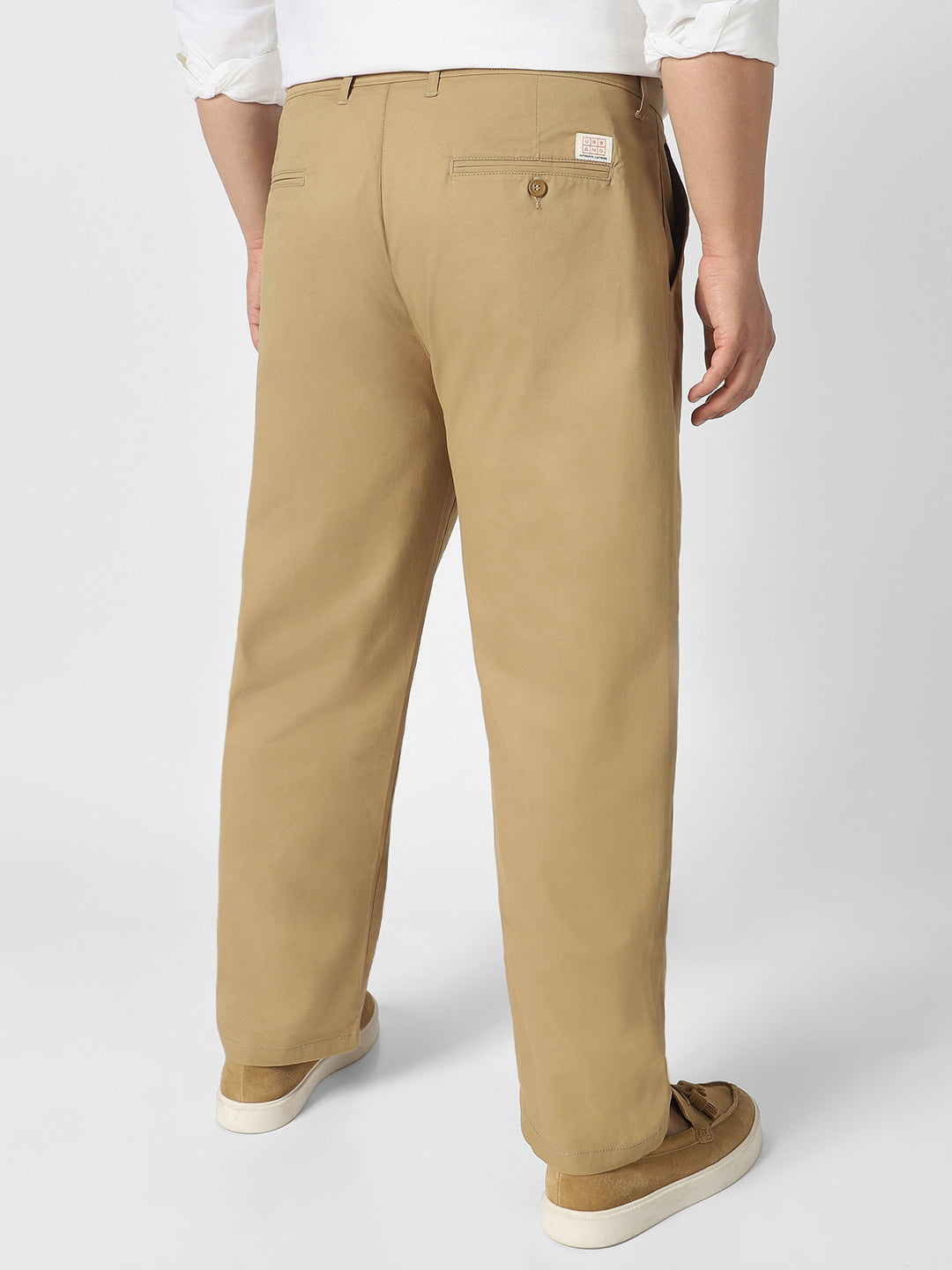 Plus Men's Khaki Cotton Regular Fit Casual Chinos Trousers Stretch