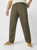 Plus Men's Olive Green Cotton Regular Fit Casual Chinos Trousers Stretch