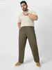 Plus Men's Olive Green Cotton Regular Fit Casual Chinos Trousers Stretch