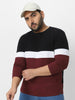 Plus Men's Black, White, Maroon Color-Block Regular Fit Full Sleeve Cotton T-Shirt