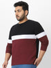 Plus Men's Black, White, Maroon Color-Block Regular Fit Full Sleeve Cotton T-Shirt