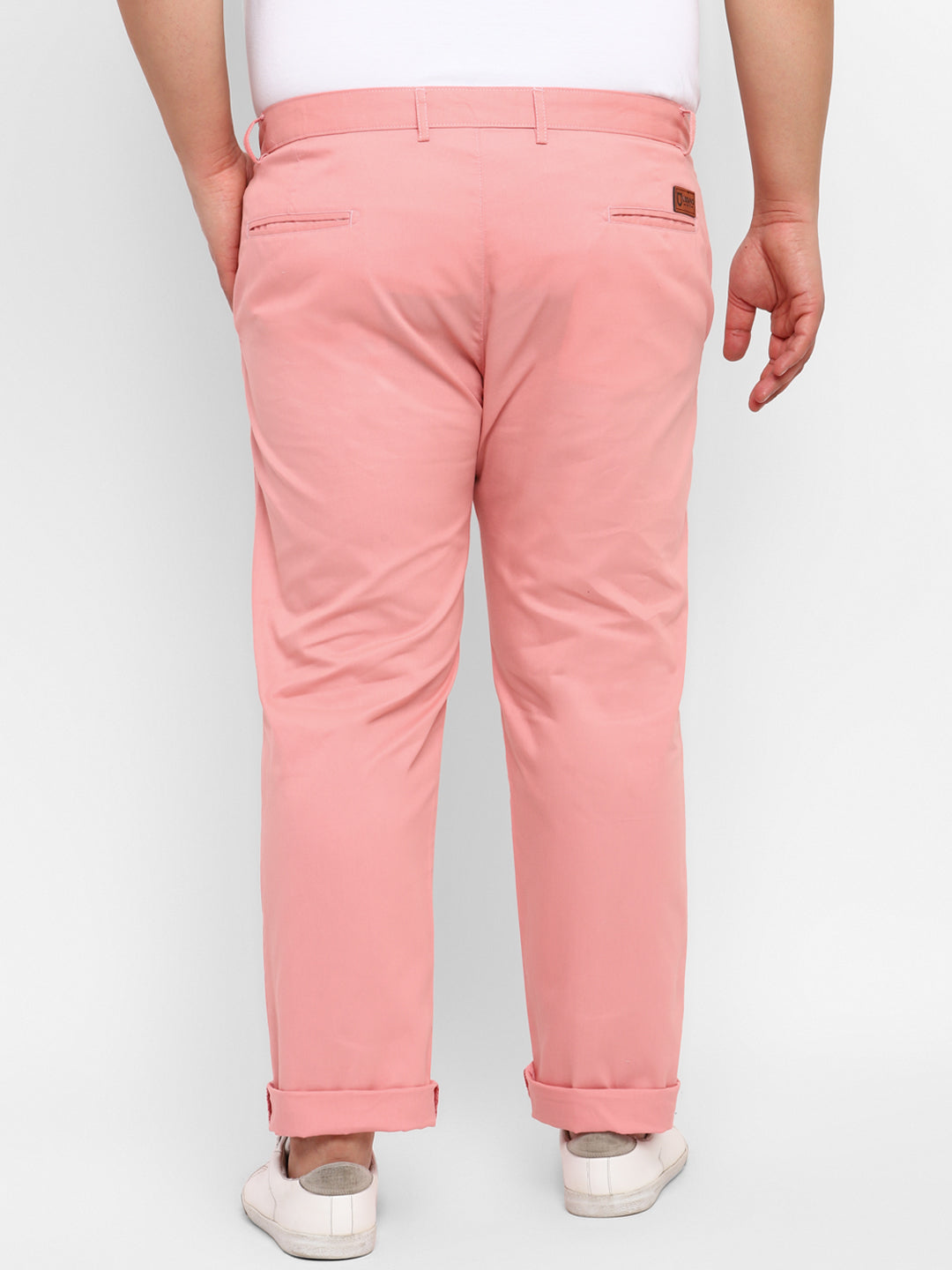 Plus Men's Pink Cotton Light Weight Non-Stretch Regular Fit Casual Trousers