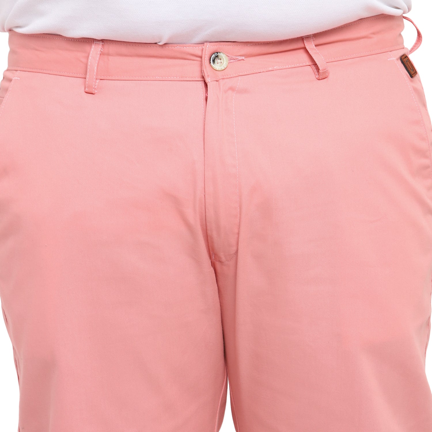 Plus Men's Pink Cotton Light Weight Non-Stretch Regular Fit Casual Trousers