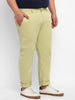 Plus Men's Green Cotton Light Weight Non-Stretch Regular Fit Casual Trousers