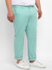 Plus Men's Green Cotton Light Weight Non-Stretch Regular Fit Casual Trousers