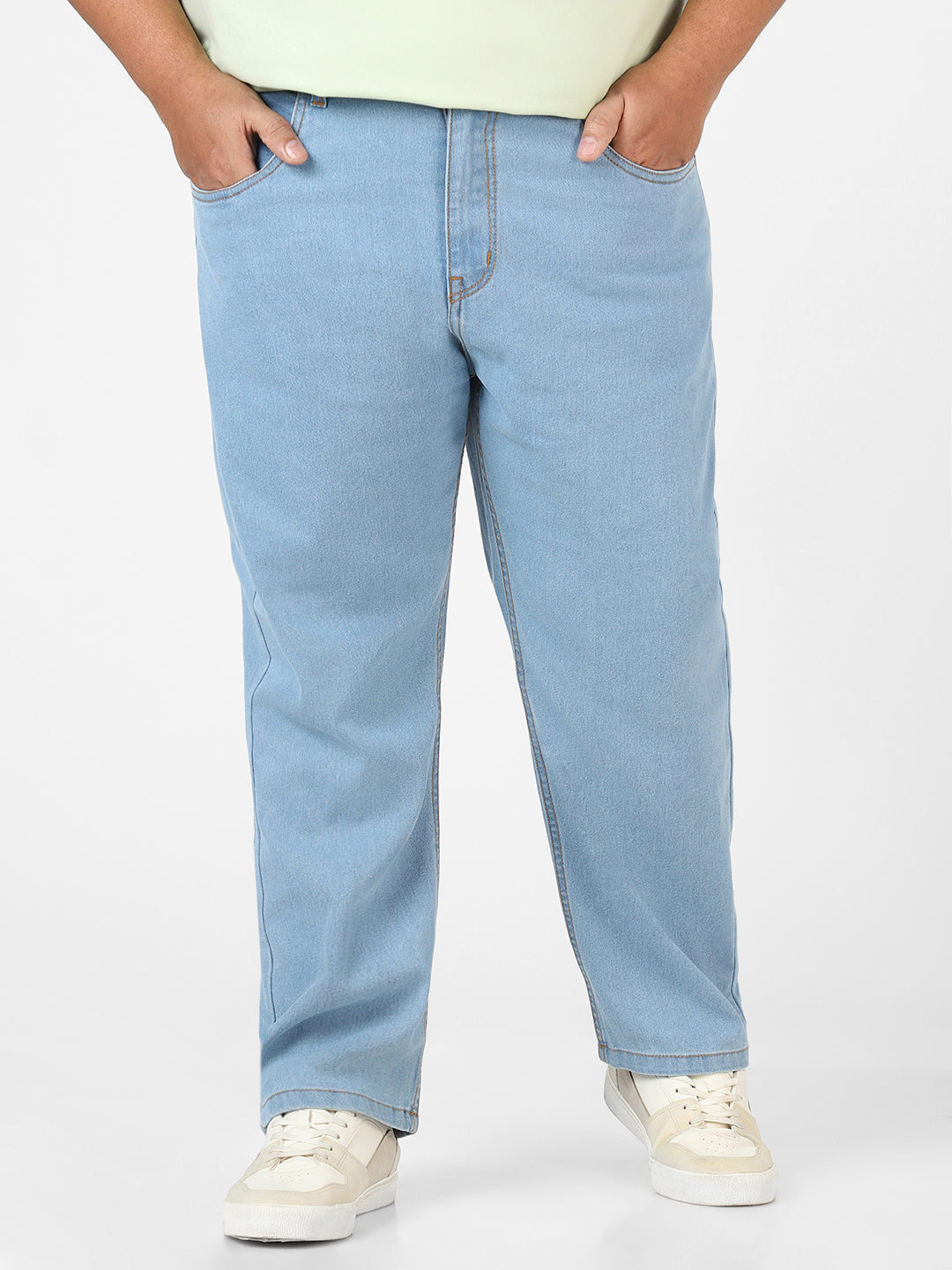 Plus Men's Ice Blue Regular Fit Washed Jeans Stretchable