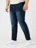 Plus Men's Carbon Blue Regular Fit Washed Jeans Stretchable