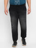 Plus Men's Black Regular Fit Washed Jogger Jeans Stretch