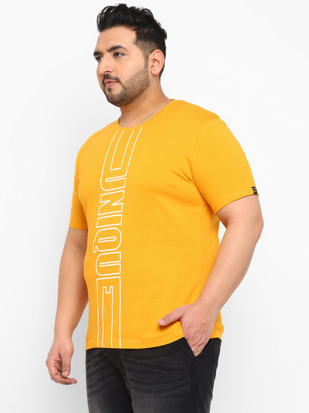 Urbano Plus Men's Yellow Graphic Printed Half Sleeve Regular Fit Cotton T-Shirt