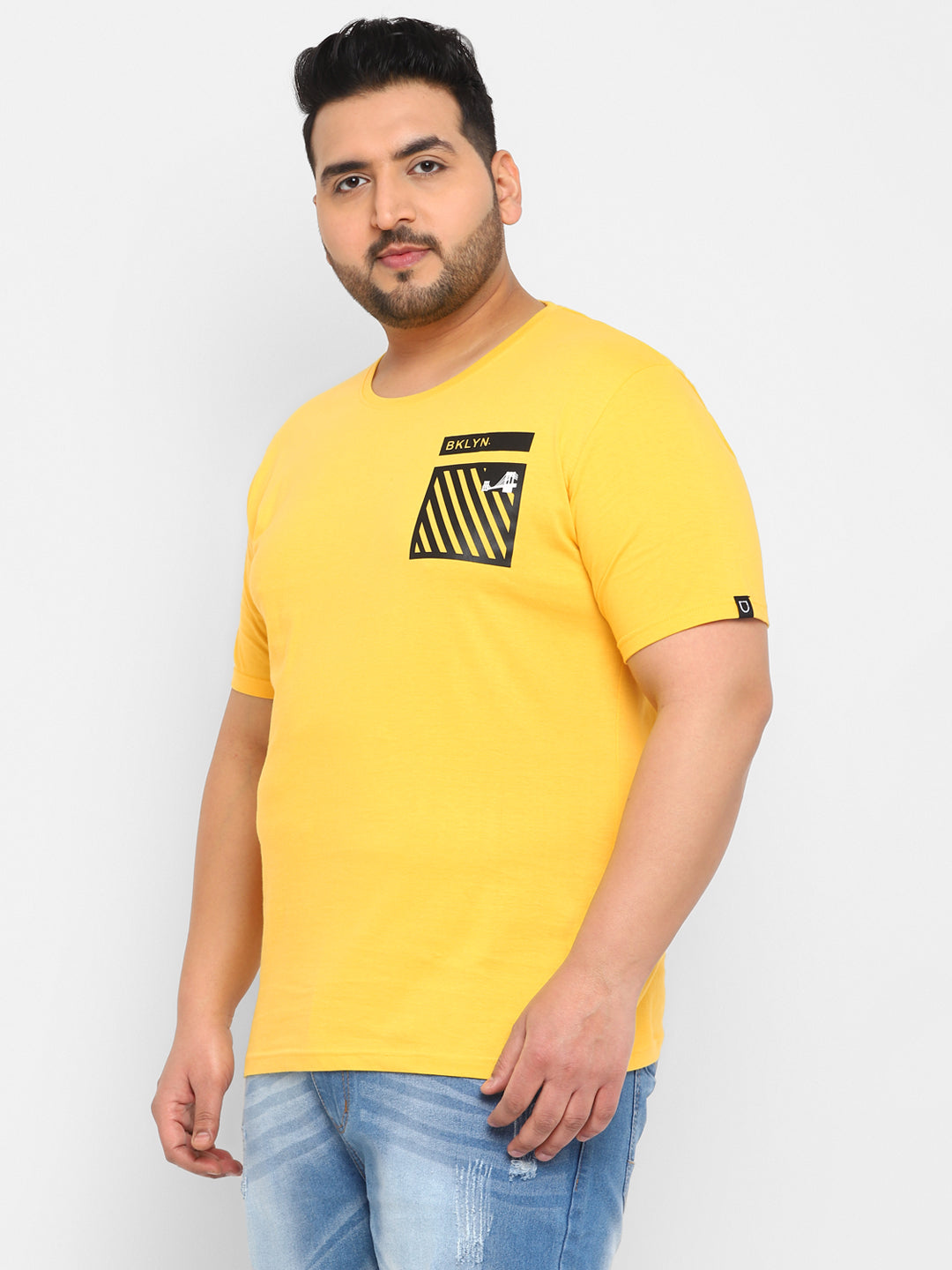 Urbano Plus Men's Yellow Graphic Printed Half Sleeve Regular Fit Cotton T-Shirt