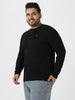 Plus Men's Black Solid Henley Neck Regular Fit Full Sleeve Cotton T-Shirt