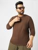 Plus Men's Cocoa Brown Solid Henley Neck Regular Fit Full Sleeve Cotton T-Shirt