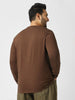 Plus Men's Cocoa Brown Solid Henley Neck Regular Fit Full Sleeve Cotton T-Shirt