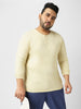 Plus Men's Cloud Cream Solid Henley Neck Regular Fit Full Sleeve Cotton T-Shirt