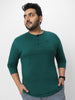 Plus Men's Dark Green Solid Henley Neck Regular Fit Full Sleeve Cotton T-Shirt