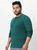 Plus Men's Dark Green Solid Henley Neck Regular Fit Full Sleeve Cotton T-Shirt