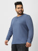 Plus Men's Indigo Blue Solid Henley Neck Regular Fit Full Sleeve Cotton T-Shirt