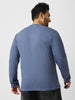 Plus Men's Indigo Blue Solid Henley Neck Regular Fit Full Sleeve Cotton T-Shirt